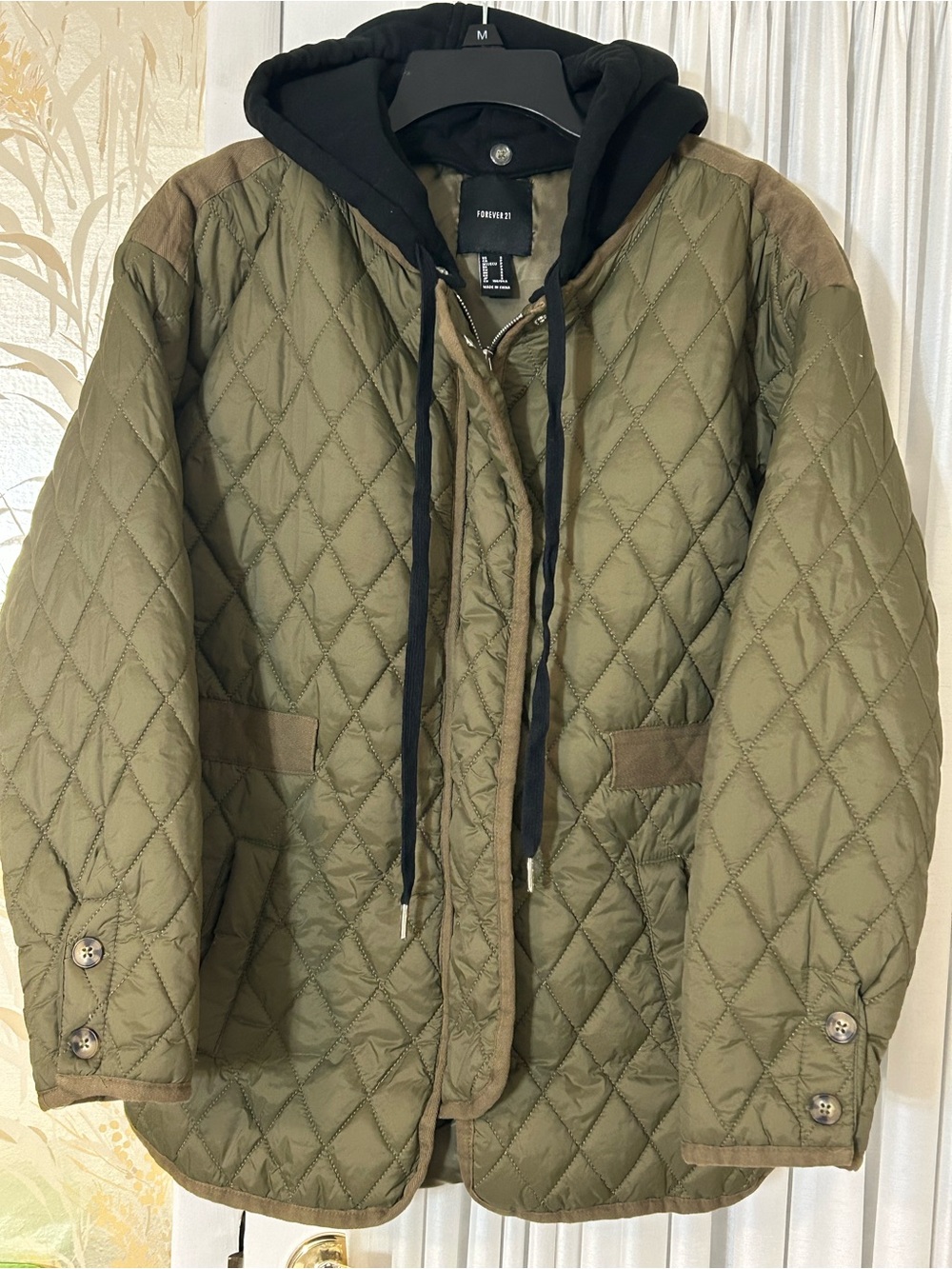 Forever 21 — Women’s Olive Quilted Jacket with Removable Hood